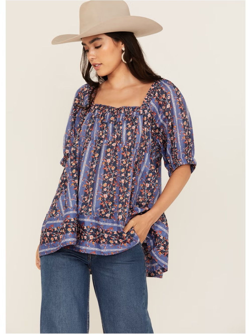 Free People vintage lover retro 70s boho blouse in Dutch blue - M